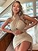 HLSIN Women's Crisscross Halter Mini Bodycon Dress Ruched Drawstring Sleeveless Short Dresses Soft Khaki S