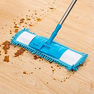 SIRIDHI Wet and Dry Cleaning Flat Microfiber Floor Cleaning Mop with Steel Rod Long Handle Dry Mop, Standard (Pack of 1 Piece, Multi-Colour)