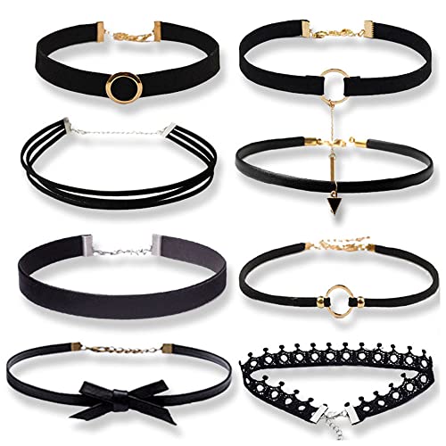 WDDP 8PCS Leder Choker Kette Halskette Chokers Schwarz Leder Gotik Punk Rock Lederhalsband Halskette Set für Frauen Geeignet Für Den Alltag, Jubiläen und Festival Geschenk Cover