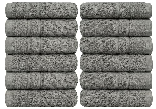 Image of PH Pleasant Home Diagonal Wash Cloths Set - 12 Pack (12 inch x 12 inch) - 509 GSM - 100% Ring Spun Cotton Wash Cloth - Super Soft and Highly Absorbent Face Towels (Dark Grey)