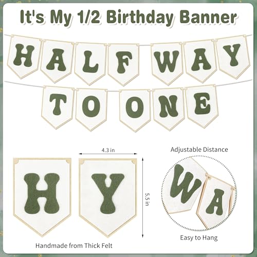 Image of 1 /2 Birthday Boy Half Birthday Decorations - White Green Half Way to One Banner Cake Topper Tassel Wood Bead High Chair Banner Hat for Boys 6 Months Birthday Decorations Party Supplies