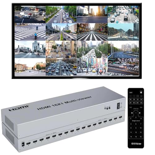 Image of HDMI Multi viewer 1080P 16X1 HDMI Quad Screen Multi-viewer Splitter 16 in 1 Out Seamless multiviewer 16 Display Screen Divider (HDMI 16x1 Multi-Viewer)