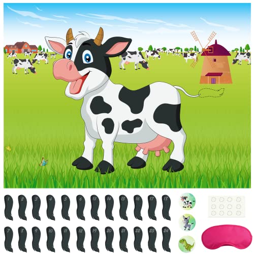Morcheiong Pin The Tail on The Cow Game with 48pcs Tails for Farm Party Decorations Kids Birthday Party Favors Western Party Supplies