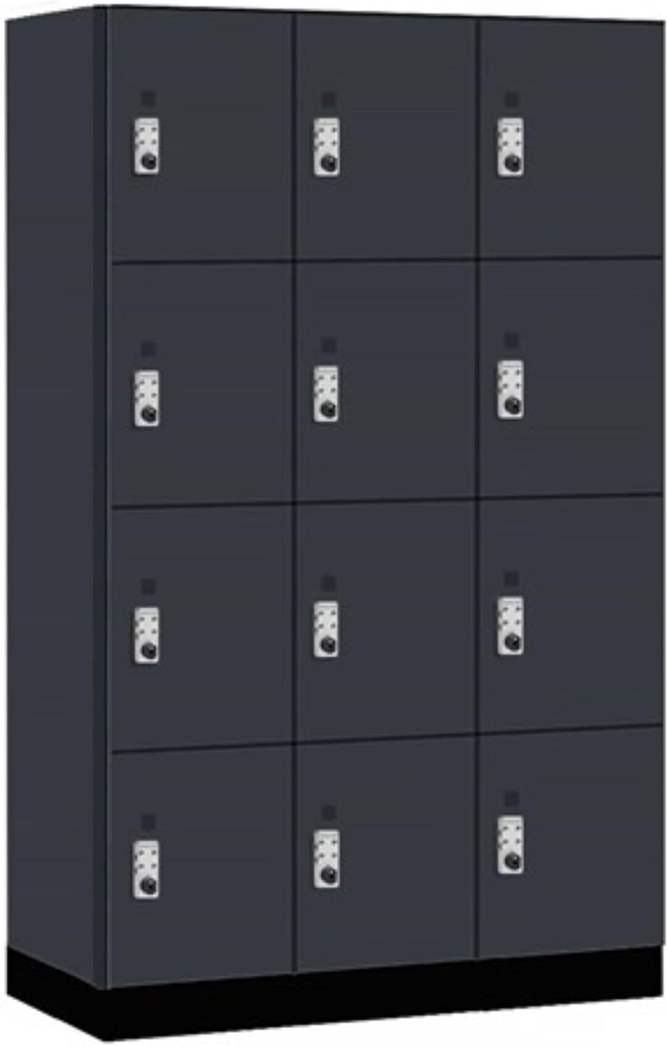 Salsbury 15" Wide Premier Wood Locker-Four Tier-3 Wide-6 Feet High-21 Deep-Carbon Mesh-Silver Resettable Combination Locks
