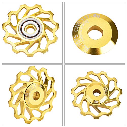 Vgeby 2Pcs Derailleur Pulley, Guide Roller Idler Ceramic Jockey Wheel Bearing Pulley Bicycle Tension Rear Derailleur For Road Mountain Bike(Golden-11T) Shimano Jockey Wheel 11T 14T Pulley #TOP5