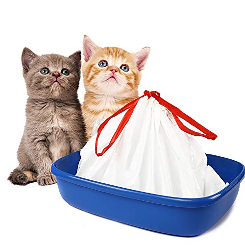 Bilieasy Bolsas de arena para gatos grandes con cordones resistentes a los arañazos para caja de arena mediana y grande (20 unidades, blanco)