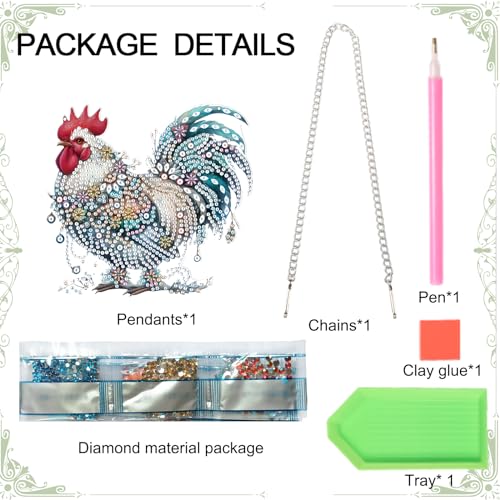 Image of AiYuanzsh Animal Rooster DIY Diamond Art Ornament Kits 5D Diamond Painting Hanging Kit for Adults, Creative Acrylic Pendant, Special Shaped Crystal Rhinestones Wall Ornaments, Home Decoration Craft