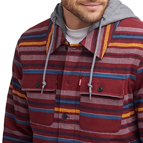Image of Levi's mens Plaid Sherpa Lined Hooded Shirt Jacket (Regular & Big & Tall Sizes)