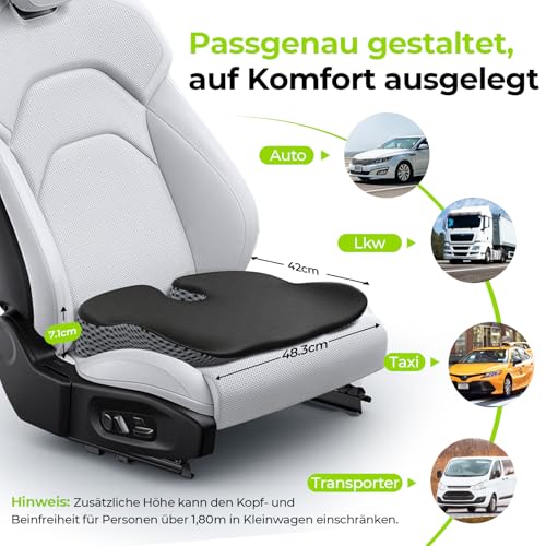 AUVON Keilkissen fürs Auto Stuhl mit U-Form-Design zur Sitzerhöhung & Haltungssupport, Memory Foam Sitzkissen-Auto zur Linderung von Steißbein-, Rücken- und Ischiasschmerzen, rutschfeste Unterseite