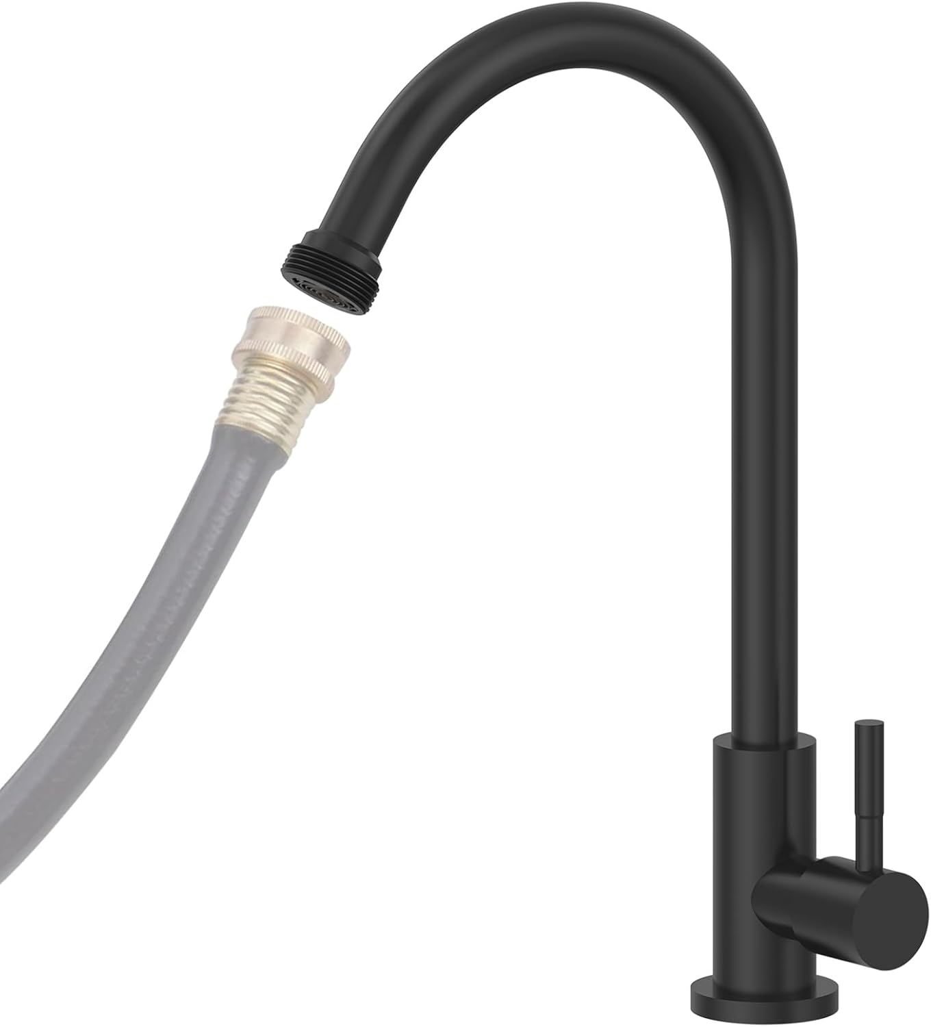 Cold Water Faucet Only – Matte Black Stainless Steel Single Hole Faucets High Arc Utility Sink Faucet for Laundry, Outdoor, 3/4'' Thread End Garden Hose Adapter