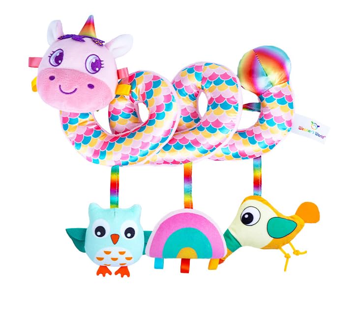 Car Seat Toys for Infants 0-6 months, Spiral Hanging Crib Stroller Activity Toys with Rattles, Baby Car Seat Accessories Toy for Developing Sensory & Motor Skills, Ideal Gift for Newborn Infant