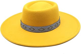 TAHALI RZL Domo Sombreros, Sombrero de Fieltro de Lana de ala Grande 9,5, Sombrero de Copa cóncavo-Convexo, Sombrero de Jazz de Estilo británico Nuevo de otoño e Invierno (Color : Amarillo)