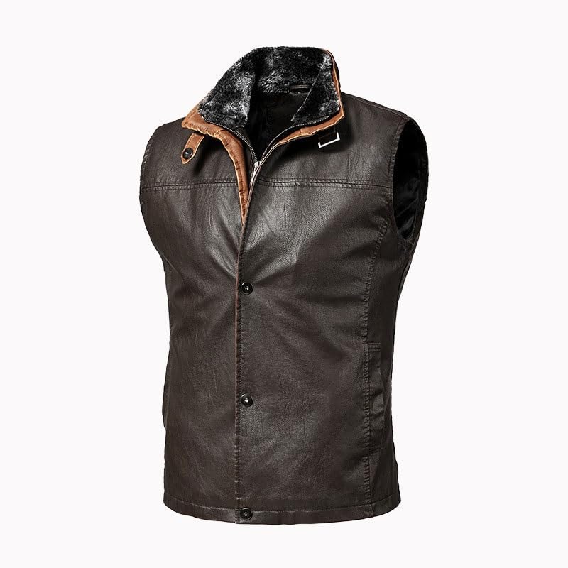 CHUNYU Heren lederen vest herfst PU-jas formaat vintage bikervest herenjas casual werkvest (Color : D, Size : XX-Large) - Image 3