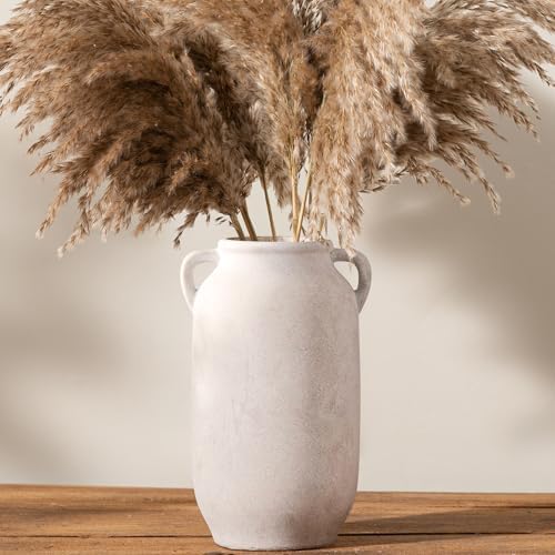 Large Flower Vase Home Decor - 12 inch Tall Ceramic Farmhouse Whi...