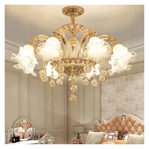 Lustre LED K9 en cristal doré d'exception pour illuminer les grands halls et villas