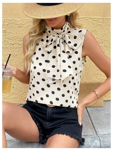 Floerns Women's Summer Dressy Tank Top Polka Dots Bow Sleeveless Business Casual Tops Blouses Office Work Shirt4