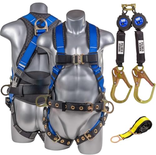 Palmer Safety Twin 6 KIT I 5pt Hammerhead Harness Twin Self Retracting Lifeline 4 Cross Arm Strap I OSHA/ANSI Fall Arrest Kit (Blue - XLG)