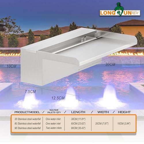 LONGRUNNEW Teich Wasserfall Blade Kit 30x20cm, 304 Edelstahl Pool Brunnen mit Zubehör, Flache Spillway Wasser Feature Wasserfall Kaskade für Garten Terrasse Teich Dekoration Stream Rockery