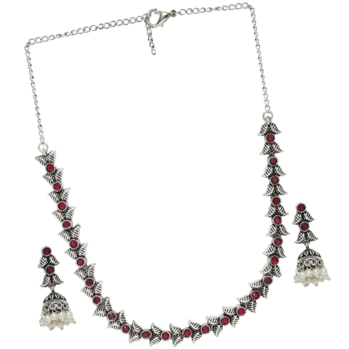 Antique Red Stone oxidised Necklace Set with Jhumka Earrings (B0DB5TFXRM) Amazon Price History, Amazon Price Tracker