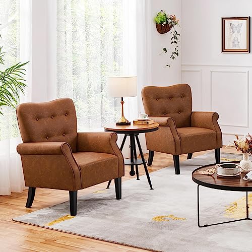 Yaheetech Ohrensessel modern Holzbeine Sessel Polstersessel Fernsehsessel mit Armlehnen Einzelsofa Sitzkomfort Retro-braun