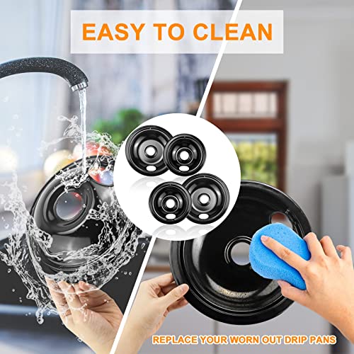 318067041 318067051 Porcelain Drip Pans Compatible With Frigi-Daire Electric Range Stove Burner-Replace 5304430149 5304430150 Drip Pans - Includes 2 6-Inch And 2 8-Inch Pans (Black Porcelain) #TOP5