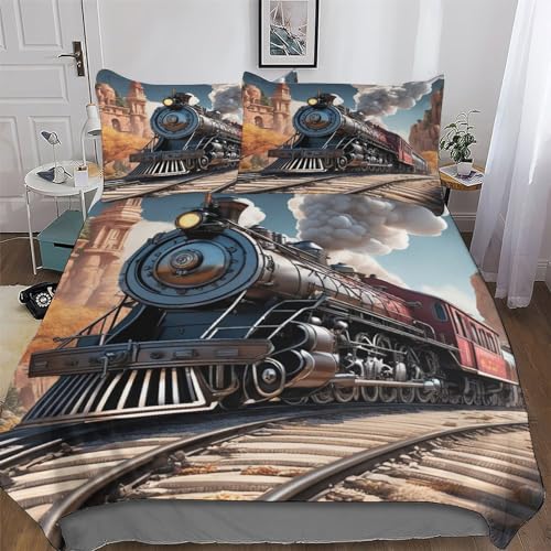 HHXXXHH Steam Train - Juego de cama para niños, adultos, funda nórdica y fundas de almohada de 2 piezas, suave microfibra, funda de edredón individual (135 x 200 cm)