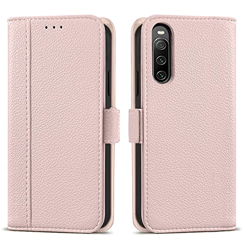 Sony Xperia 10 IV ケース エクスペリア 10 IV ケース - スマホケース 手帳型 SO-52C カード収納 スタンド機能 携帯カバー SOG07 マグネット式 高級PUレザー TPU素材 耐衝撃 ストラップホール付き 財布型 軽量 着脱しやすい 肌触り良い 放熱性 落ち着いた色 ハンドメイド 気質 エレガント美しい かわいい おしゃれ シンプル 防水 人気 上品 韓国 ノート型 サフィアーノ ピンク)