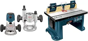 Bosch MRC23EVSK Combination Router - 15 Amp 2.3 Horsepower Corded Variable Speed Combination Plunge & Fixed-Base Router Kit with Hard Case and RA1181 Benchtop Router Table