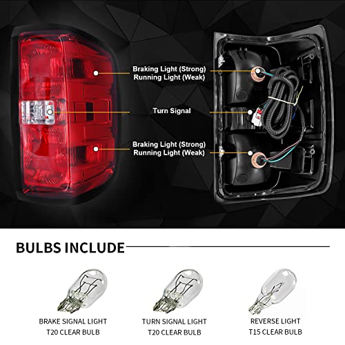 Cleryye Tail Light Assembly Compatible With 2014 Chevrolet Silverado 1500 | 2015 1500 2500Hd 3500Hd,  Replaces Gm(23431876) 23141275, W/Bulbs And Harness, Right Passenger Side #TOP2