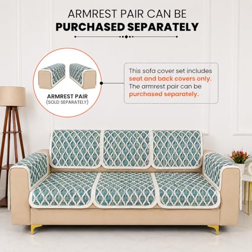 Image of Homerz Premium 'Maharaja Paradise Series' Sofa Cover | Net Fabric Sofa Cover | Washable, Anti-Dust Backed & Wrinkle Resistant Cover (Aqua Lattice, 5 (3+2) Seater, Seat Cover with Backrest)