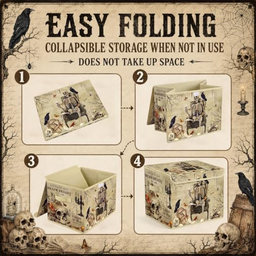 Image of Briwooody Vintage Gothic Halloween Storage Bin with Lid and Carrying Handle