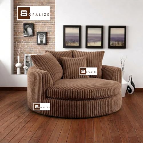 Image of SOFALIZE - Modern Barrel Accent with Pillows Round Sofa Combines Contemporary Design Oversize Arm Chair Cozy Club Chair for Bedroom, Living Room, Lounge, Hotel & Office, Hallways Sofa (Hazel)
