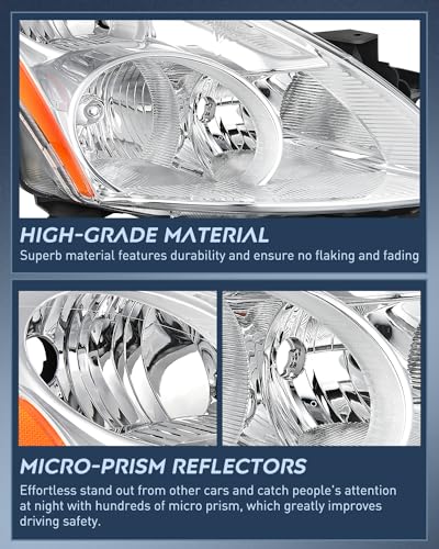 Image of Nilight Headlight Assembly Compatible with 2010 2011 2012 Nissan Altima 4 Door Sedan Replacement Headlamp Chrome Housing Amber Reflector Driver and Passenger Side