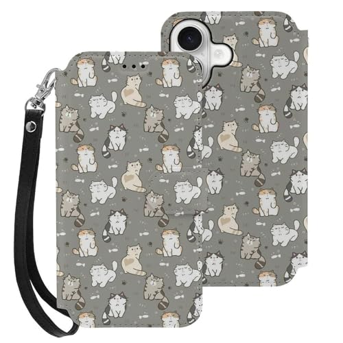 iPhone 16用 ケース 手帳型 アニメ かわいい 猫柄 ネコ柄 Iphone16用カバー アイフォン16 用 ケース スマホケース おしゃれ 人気 財布型 PUレザー 携帯カバー カード収納 スタンド機能