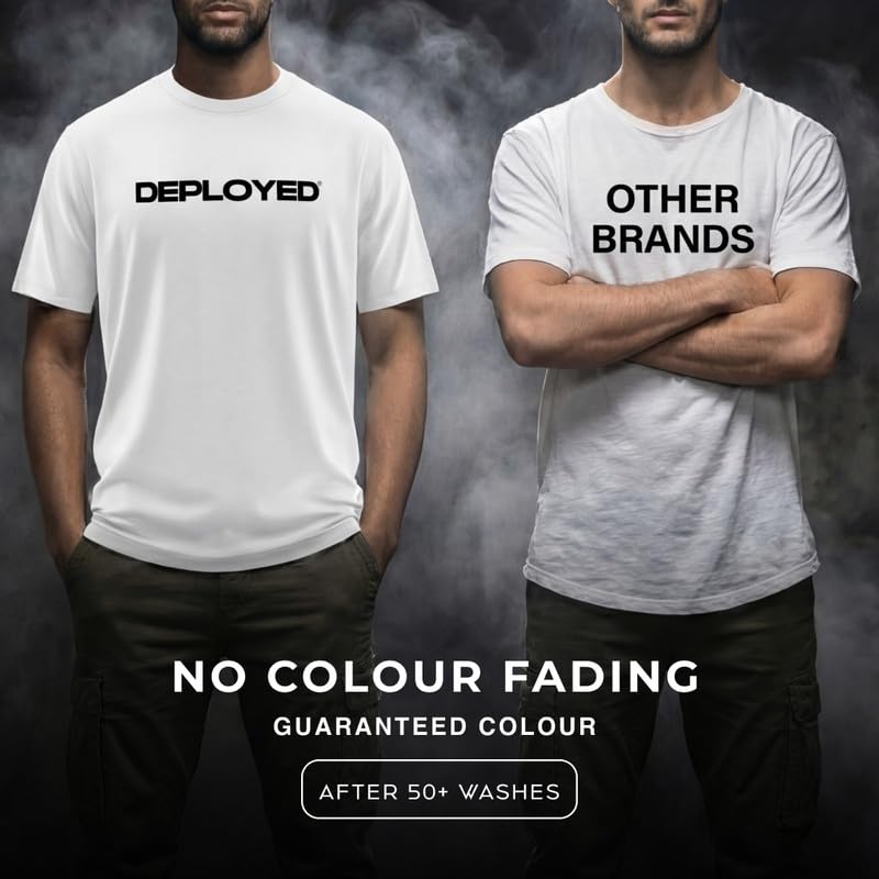 Image of Deployed First Strike Signature Luxesoft Cotton T-Shirt | Army t Shirt for Men | Military | Commando | t Shirts | Round Neck | Half Sleeve | Regular Fit | Black