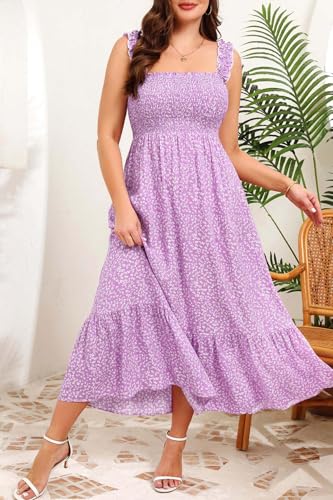 Image of Plus Size Summer Dress - Sun Boho Beach Casual Floral Spaghetti Strap Sleeveless Long Maxi Dresses