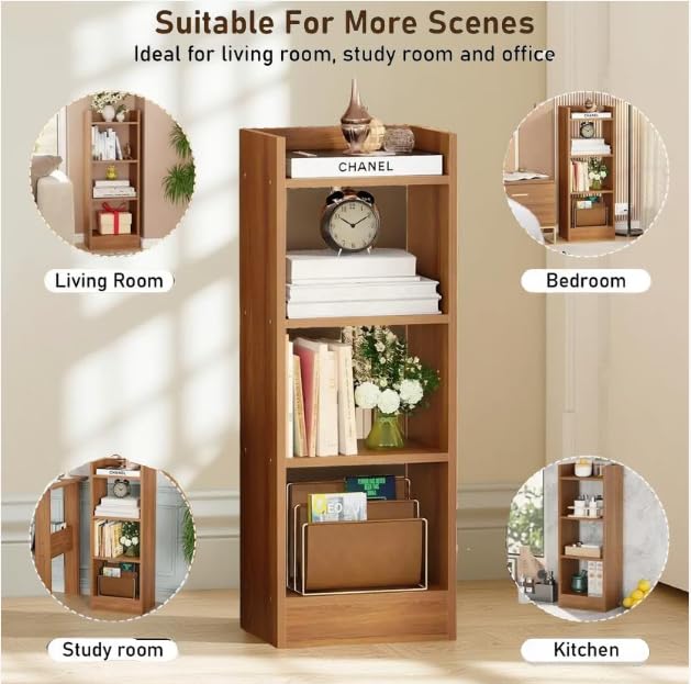 Image of SBF Furniture Tree Bookshelf Floor Standing Bookcase Free Standing Multipurpose Storage Rack for Books Magazines Organizer Showcase DIY (3 Tier GHODO-Brown, 3 Tier GHODO)