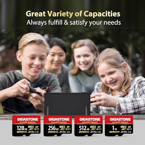 Image of 【Designed for Switch 2】GIGASTONE 1TB microSD Express R /W 800 /650MB /s SDXC Memory Card SD 2.0 3.0 5.0 7.1 UHS-I UHS-II, Action Camera Drone, V30 U3, SD Adapter and USB-C Reader 【5-Years Data Recovery】