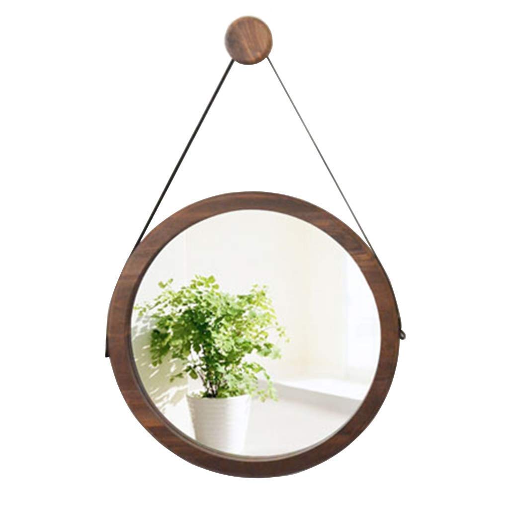 TYUHDUYUR Mirror Bathroom Retro Wood Round Wall Mirror with Hanging Chain Creative Makeup Shaving Mirrors for - Bathroom - Bedroom - Living Room - Hallway - Any Room 56Cm