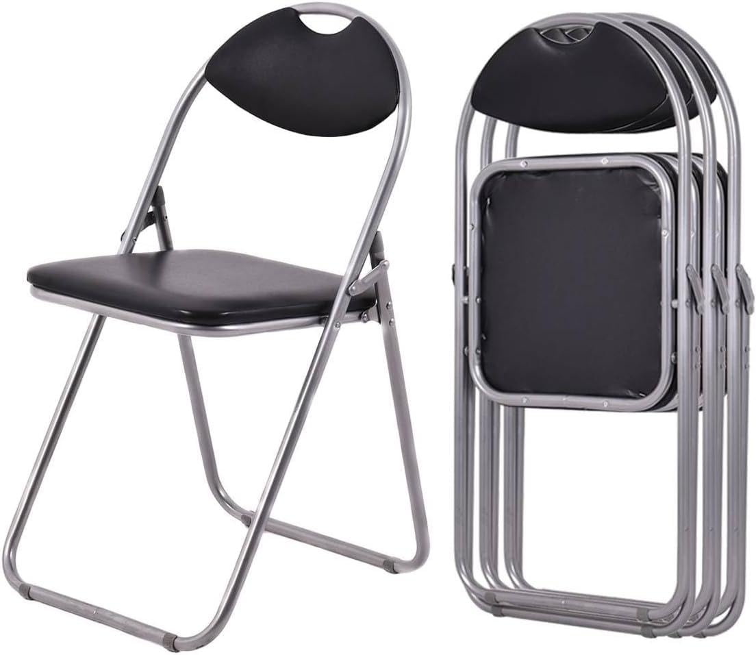 TANGZON 2/4/6 Pack Folding Chairs, Metal Frame Padded Conference Chairs, Easy Storage Dining Desk Chairs for Kitchen Office School Event (4 Pack)