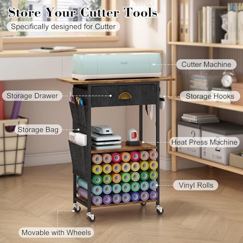Image of Craft Organizers and Storage Cart: Craft Room Cart for Organizing Cutting Accessories and Machine, Vinyl Roll Storage and Organization Holder, Heat Press Stand Table with Wheels