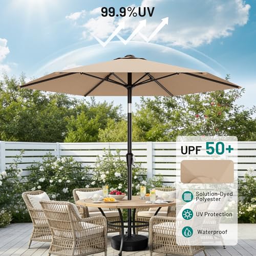 AreShark 10 FT Patio Umbrella for Outdoor, Outdoor Table Umbrella with Push Button Tilt and Crank, Outdoor Patio Umbrellas with 6 Sturdy Ribs, Patio Umbrellas for Market, Garden, P image 7