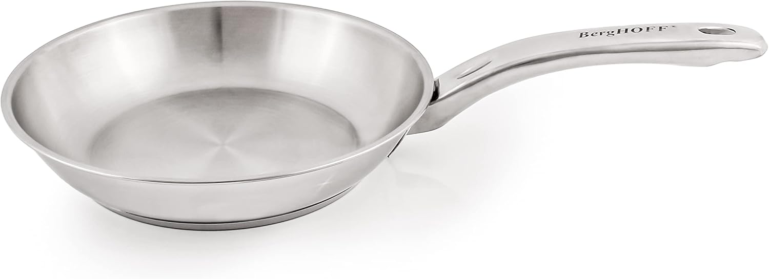 Berghoff Belly Shape 18/10 Stainless Steel 8inches Fry Pan, Fast, Evenly Heat, Induction Cooktop Ready