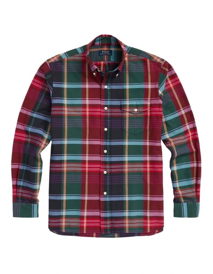 Polo Ralph Lauren Camisa Oxford clássica masculina, Bolso xadrez multi, G
