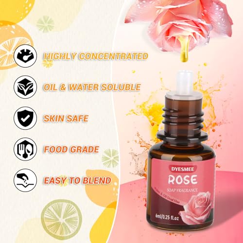 DYESMEE Seifenduftöl, 12 x 6 ml Duftöl zur Seifenherstellung, Seifenaroma in Lebensmittelqualität, Flüssiges Duftöl Set für DIY Badebomben, Schleim, Kerzen, Lotionen, Kosmetika, Raumdüfte