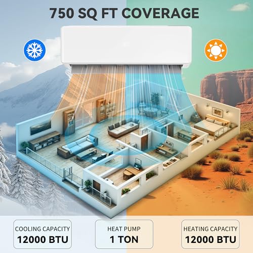 Image of YITAHOME 20 SEER2 12000BTU Mini Split AC /Heating System 115V, Pre-charged Inverter AC Cool & Heat Up to 750 Sq. Ft, Pure Design, Compatible with 3 Level Eco Mode, Complete Installation Kit, White