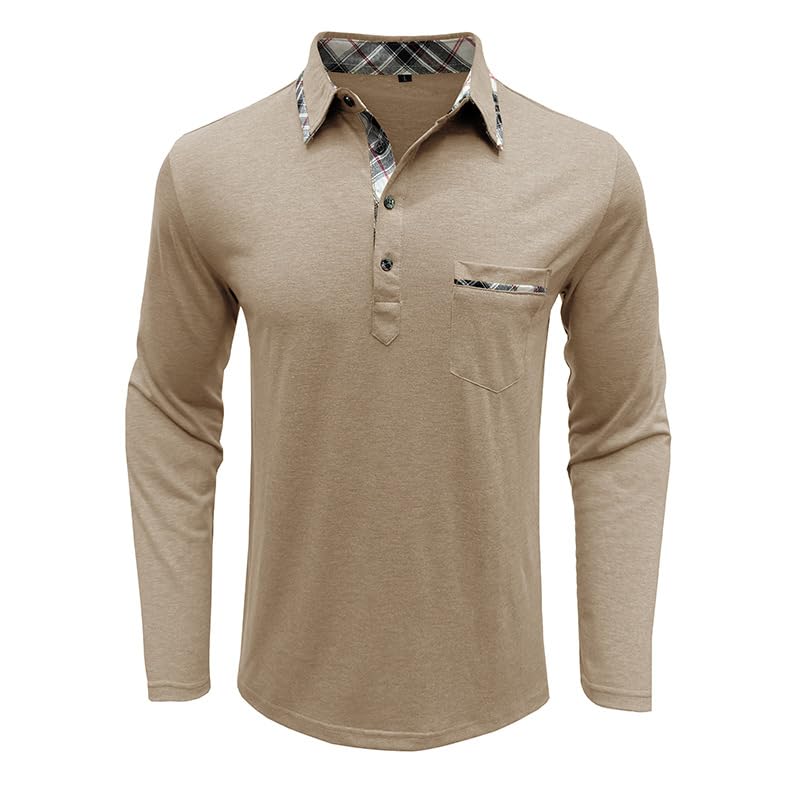 Aulemen Mens Long Sleeve Polo Shirts Casual Moisture Stylish Golf Tops Pocket miniatura 2