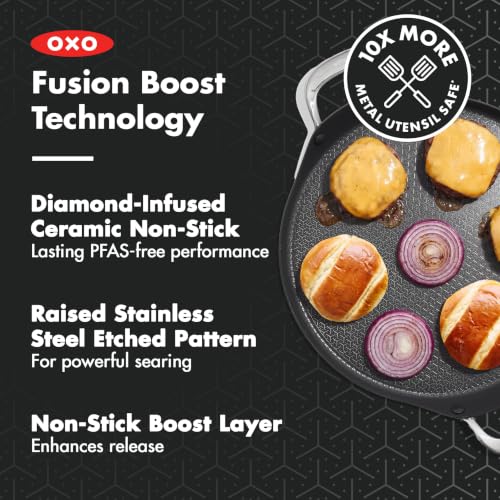 Image of OXO Hybrid Nonstick Stainless Steel Griddle Pan, Durable PFAS-Free Ceramic Skillet, Stay-Cool Handle, Induction & All Cooktop Compatible, Dishwasher Safe, Mirror Polished Tri-Ply