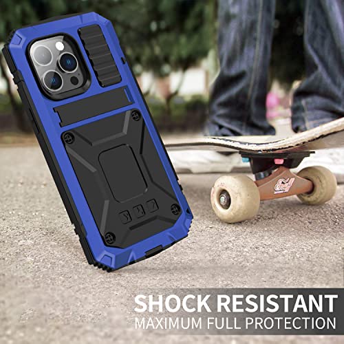 Simicoo iPhone 14 Plus Metal Bumper Silicone Case iPhone 14 Plus Case with Stand Built-in Screen Protector Gorilla Glass Hybrid Military Shockproof Heavy Duty Rugged Full Cover for Outdoor (Blue) by Simicoo - Image 3