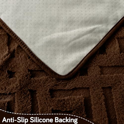 Image of HOKIPO 'Velvet Maze' Premium Anti-Slip Sofa Armrest Covers| 1 Pair - Dark Brown (AR-6278-DBR-L*2)